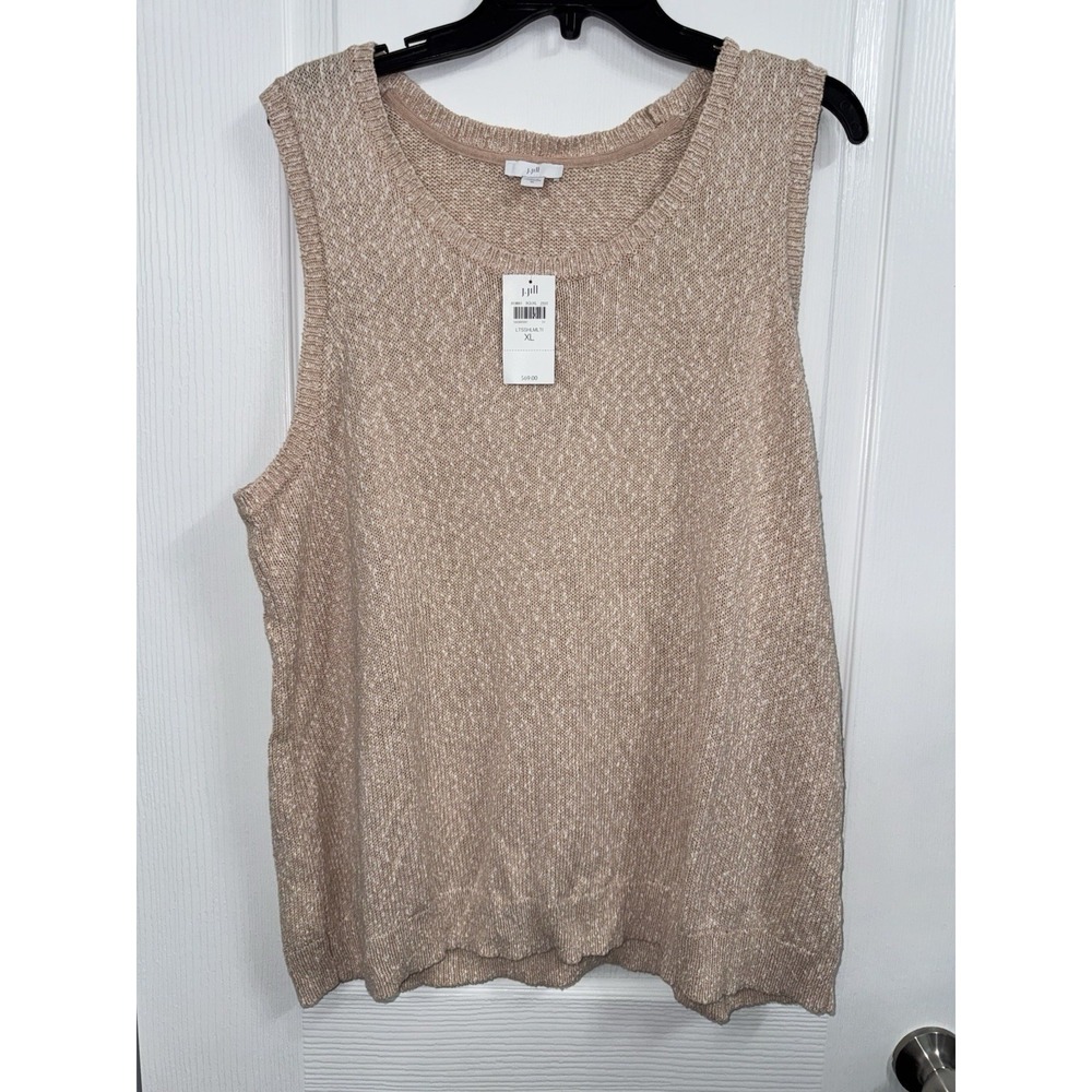 J. Jill Beige Pink Textured Knit Sleeveless Tank Top XL Coastal Vacay